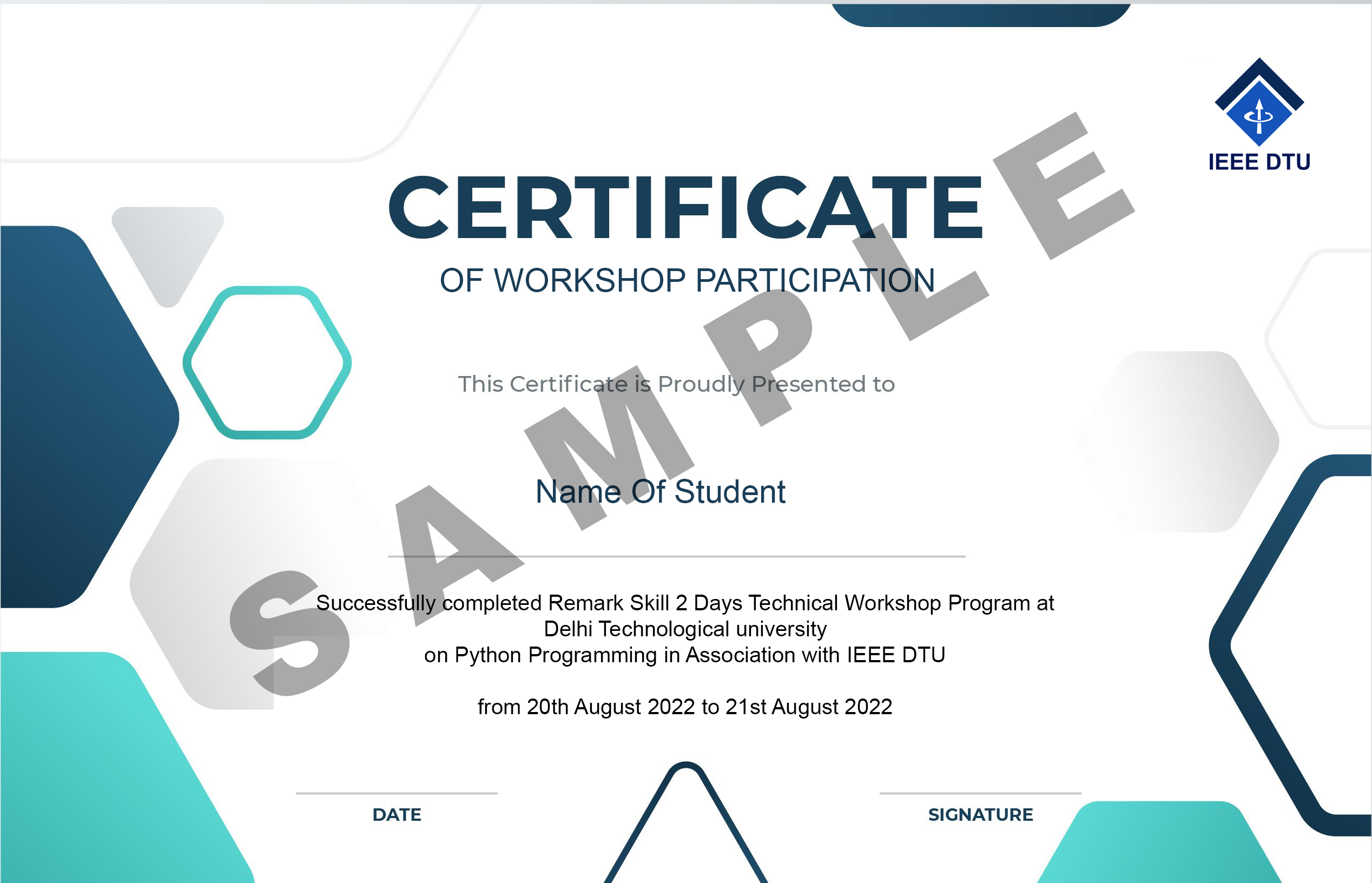IEEE DTU Workshop Participation Certificate